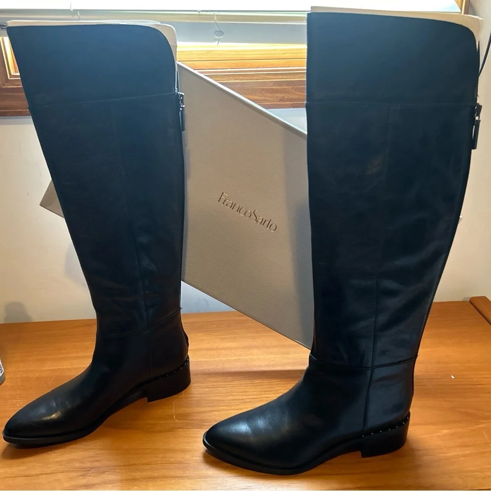 NEW IN BOX Franco Sarto Daya Tall Black Leather Boots SZ 8 1/2 - Picture 7 of 15